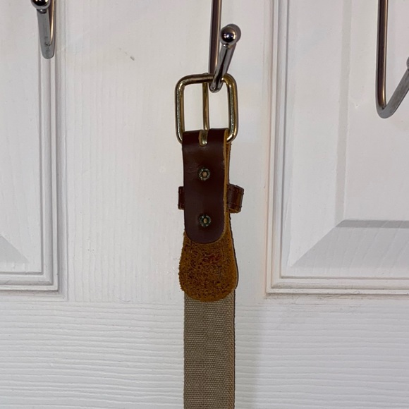 Vintage Genuine Brown Leather and Tan Woven Print Belt - Picture 2 of 6